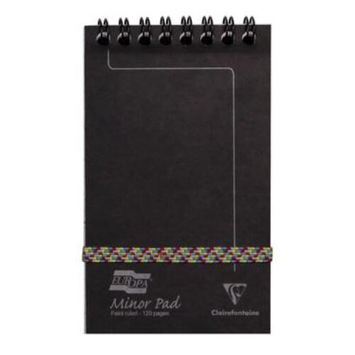 Clairefontaine Lot de 10 Bloc Europa Minor Pad format 76x122, 60 feuilles 90 g/m² reliure intégrale, ligné 7mm, coloris noir - 5016196049223_0