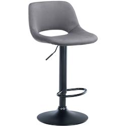 Décoshop26 - Tabouret de bar chaise haute x1 avec repose-pieds en velours gris foncé piètement métallique noir 10_0004602 - gris 3000252194370_0
