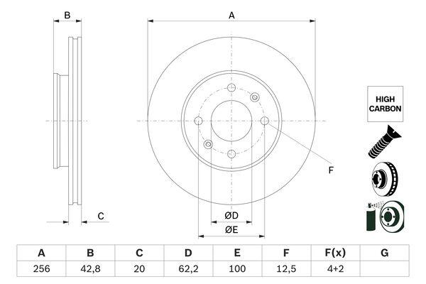 Disque de frein Bosch 0986479G86 - boîte de 2 disques ventilés pour montage avant_0