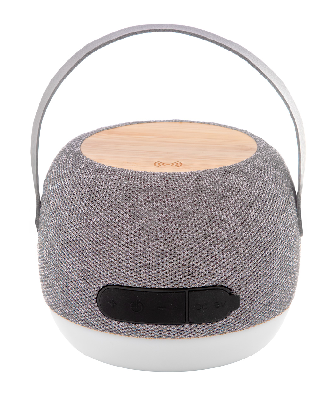 Enceinte Bluetooth - Boîtier ABS recyclé - Tissu RPET - LED - Chargeur sans fil bambou 15W - Batterie 1200 mAh_0