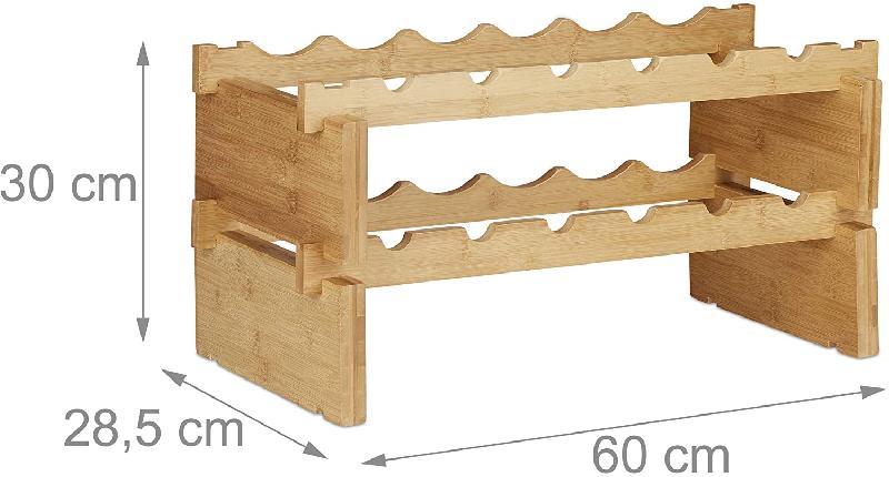 Étagère porte-bouteilles empilable en 2 niveaux - bambou - 30 cm - 13_0002171_3_0