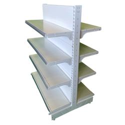 EUROP'METAL Gondole Centrale SUITE (Double Face) Blanc H.143xP.30xL.133cm Base + 3 Tablettes supérieures et porte étiquettes G4PROF300 - blanc acier_0