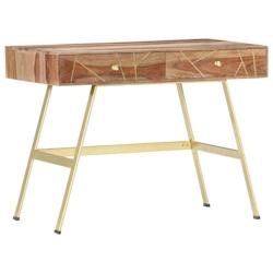 Helloshop26 - Bureau table poste de travail meuble d'ordinateur informatique étude avec tiroirs 100 x 55 x 75 cm bois solide brun 02_0023460 - 300021_0