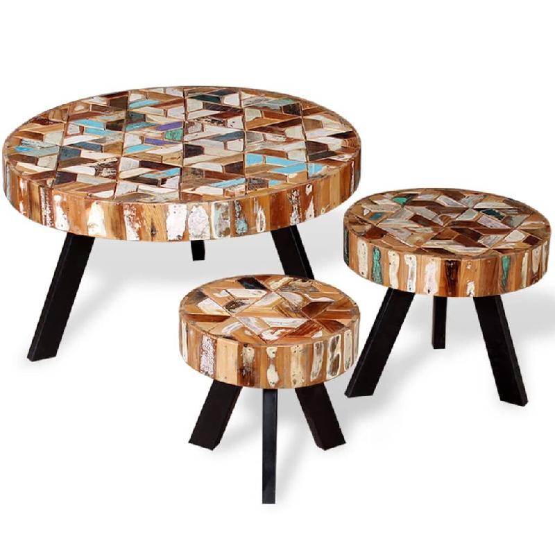 Helloshop26 - Ensemble de table basse 3 pièces bois de récupération massif multicolore 02_0042102 - Bois massif 3000213658590_0
