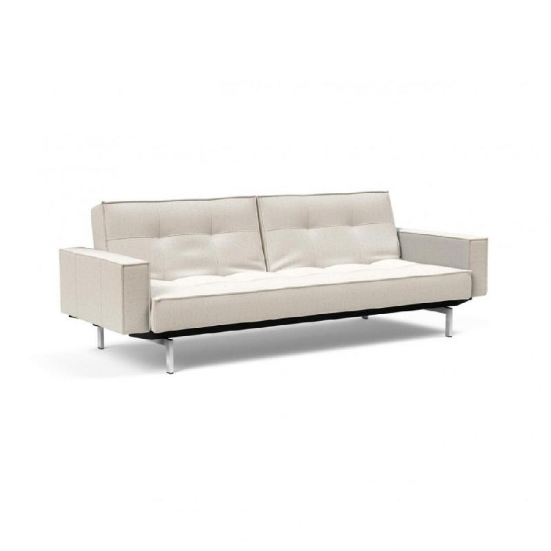 INNOVATION LIVING CANAPÉ SPLITBACK PIEDS CHROMÉ AVEC ACCOUDOIRS CONVERTIBLE LIT 115*210 CM TISSU BOUCLÉ OFF WHITE_0