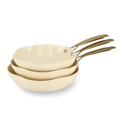 Menastyl - Lot De 3 Poeles Dahlia 24/26 Et 28cm En Aluminium Recycle Beige - 3256391042205_0