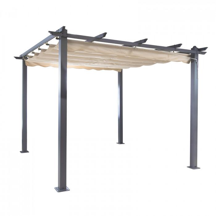 Pergola aluminium toile retractable 3 x 3 m - beige - tonnelle auvent_0