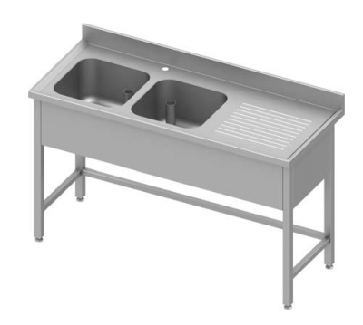 Plonge inox renforcé adossée avec 2 bacs  à gauche sans étagère 1500x700x900 - 934577150_0