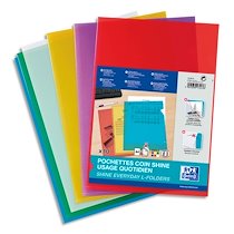 SACHET DE 10 POCHETTES-COIN INCOLORE EN POLYPROPYLÈNE LISSE 12/100E. FORMAT A4. COLORIS ASSORTIS - LOT DE 5