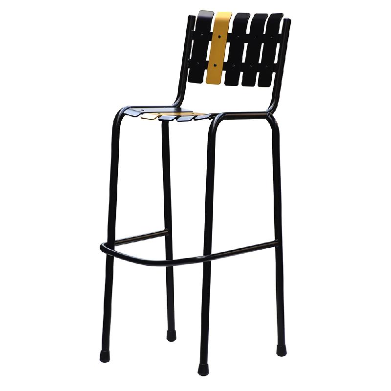 Tabouret de bar haut dossier - gamme Flotille - structure et lattes en aluminium - options de latte laiton poli_0