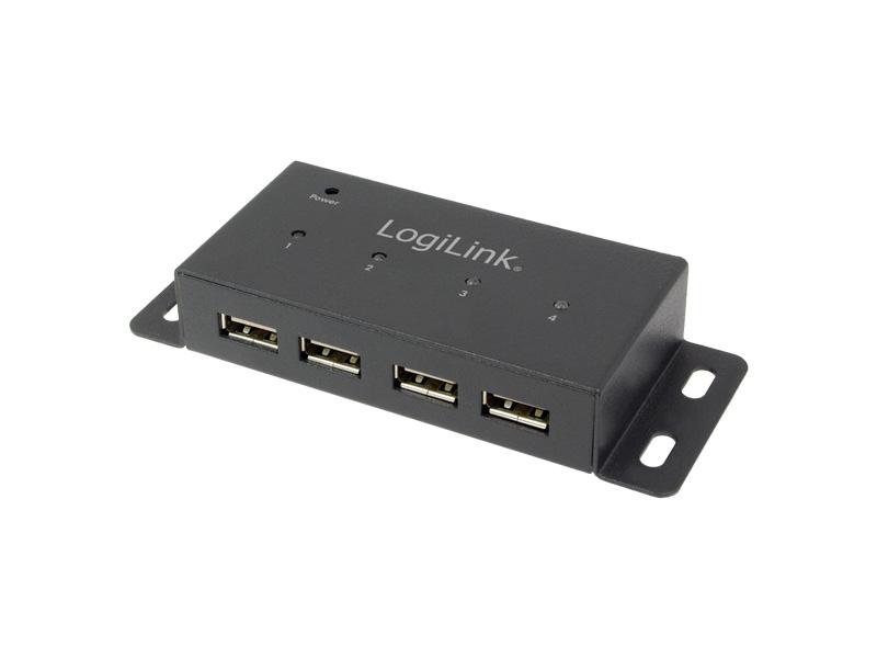 HUB 4 PORTS USB 2.0 LOGILINK MÉTAL AVEC ALIMENTATION INCLUSE NOIR (UA0_0