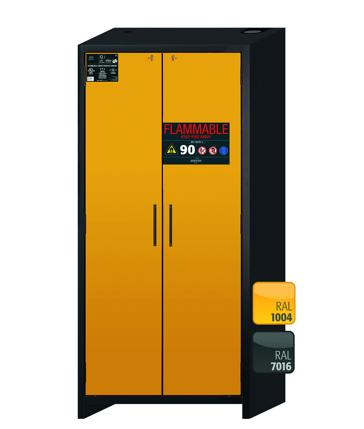 Armoire de sécurité Q-CLASSIC-90 modèle Q90.195.090.FU.WDAS - Réf 37585-040-34630 - Type 90 avec portes battantes et système de retenue_0