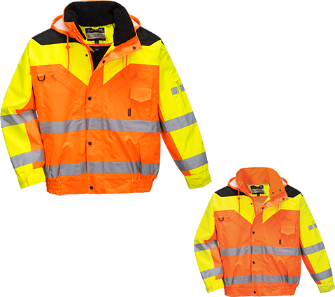 Blouson réfléchissant Contrast Plus orange S464 - manches amovibles, capuche détachable, 8 poches, certifié CE_0