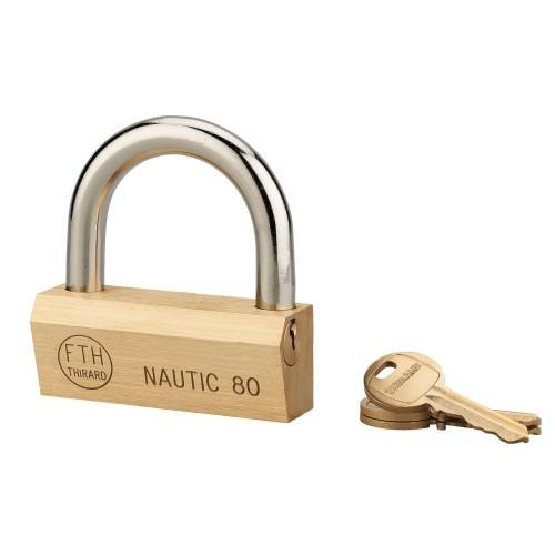 CADENAS À CLÉ - AVEC ANSE LARGE EN ACIER CÉMENTÉ - NAUTIC - COFFRE 80 MM FTH THIRARD