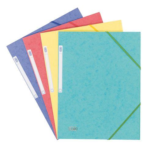 LOT DE 10 - CHEMISE À ÉLASTIQUE 3 RABATS CARTE EUROFOLIO OXFORD 24,5 X 32 CM DOS 2 CM COULEURS CLASSIQUES ASSORTIES