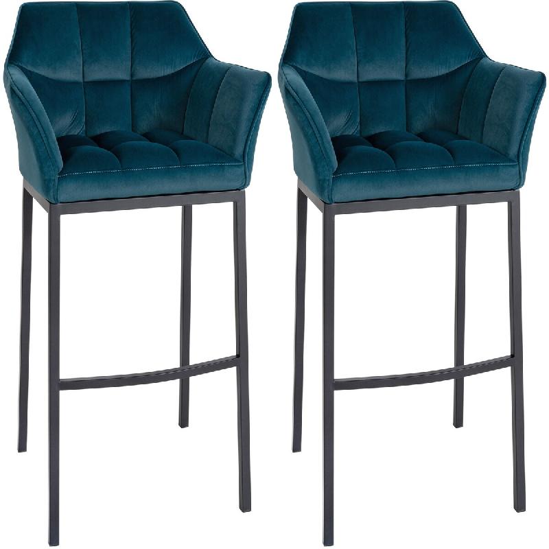 CLP Lot de 2 tabourets de bar Damaso en velours avec piètement à quatre pieds Vert/Métal noir mat - vert textile 323866_0