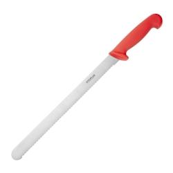 Couteau à trancher denté Hygiplas rouge 30cm - Lame en acier inoxydable - Manche ergonomique_0