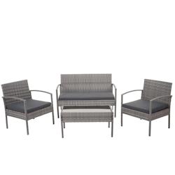Décoshop26 - Salon de jardin en polyrotin gris pour balcon jardin terrasse jardin coussins gris foncé 04_0004213 - gris 3000411932690_0