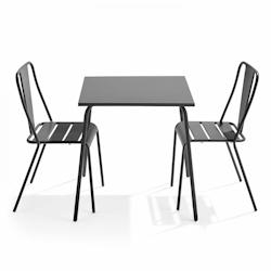 Oviala Business Ensemble table de terrasse carrée et 2 chaises bistrot gris - gris acier 109439_0