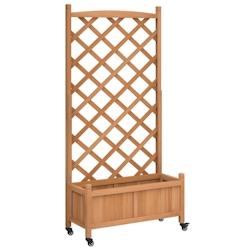 Helloshop26 - Jardinière bac lit surélevé plantes fleurs terrasse jardin avec treillis et roues bois massif de sapin marron 02_0038371 - 3000214170596_0
