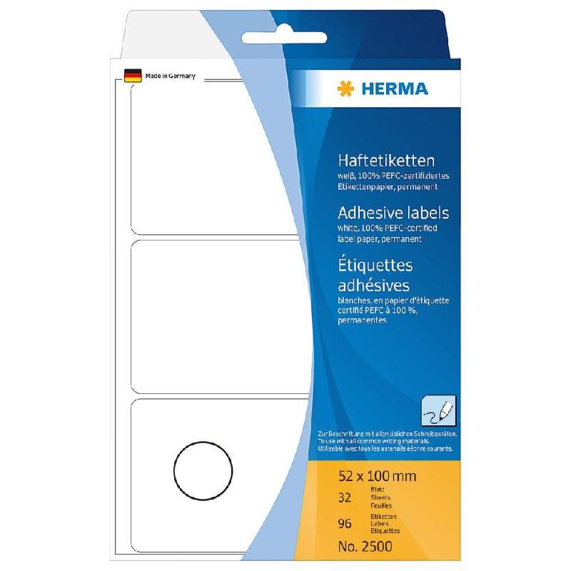 HERMA ETIQUETTES UNIVERSELLES HERMA - COLORIS : BLANC -  52 X 100 - ETUI DE 96 ÉTIQUETTES