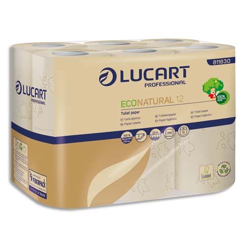 Lucart colis de 96 rouleaux de papier toilette econatural havane, 2 plis, 200 feuilles, l22 mètres_0