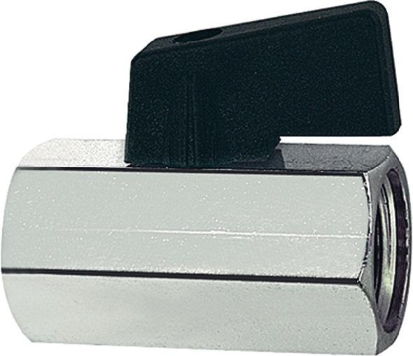 Mini-robinet à boisseau sphérique 13,16 mm - G 1/4 po. Filetage intérieur/intérieur - Avec poignée à ailes - Pour air comprimé, eau, huiles, gaz non toxiques - RIEGLER_0
