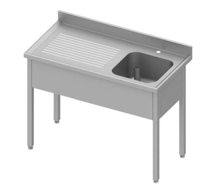 Plonge inox adossée avec 1 bac  à droite sans étagère 1000x600x900 soudée - 934416100S_0