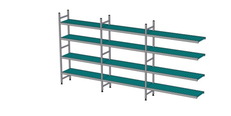 RAYONNAGE À CLAYETTES EN ANGLE LONGUEUR DE COMPOSITION 1423+2X1539 MM EA-0307