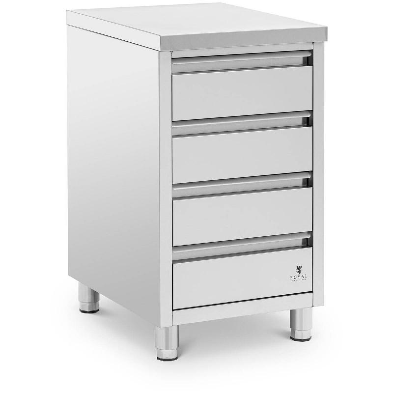 Royal Catering - Royal Catering RCCD-4S Armoire de travail 50 x 60 cm en acier inoxydable avec 4 tiroirs, pieds réglables en hauteur - argenté inox_0