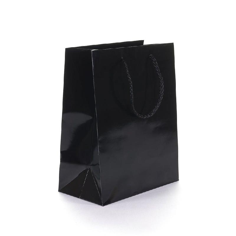 Sac Luxe pelliculé noir 18x10x23cm - poignées cordelières assorties - par 12_0