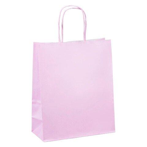 SACS BOUTIQUE KRAFT ROSE POIGNÉES TORSADÉES 22 X 18 X 8 CM - 50 SACS