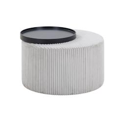 SalesFever Table basse  70 cm ronde | plateau de table rotatif | Couverture en tissu texturé | Bois MDF | L 70 x P 70 x H 44 cm | gris clair-noir mat_0