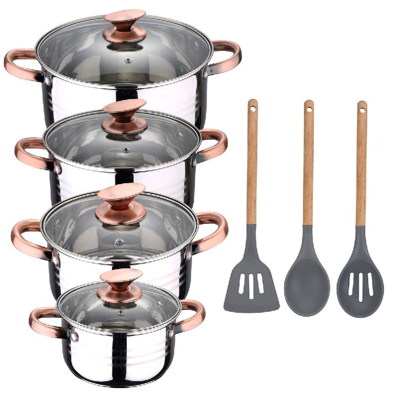 San Ignacio - Batterie de cuisine Nona 16/18/20/24 cm en acier inoxydable compatible induction avec set de 3 ustensiles de cuisine en silicone - multi_0