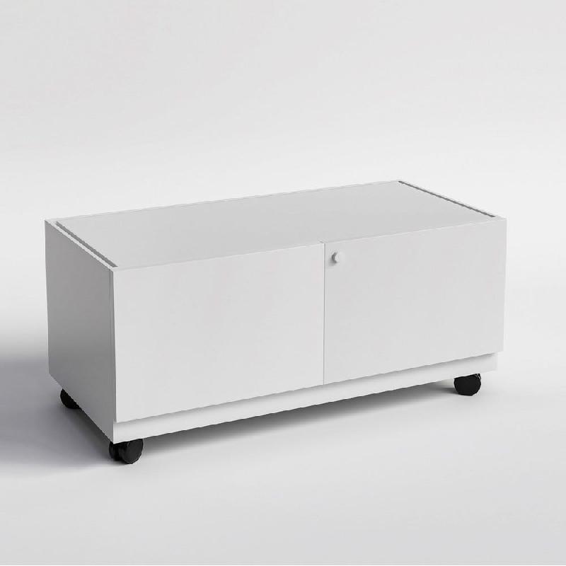 Socle pour vitrine mélaminé blanc 2 portes 90x46x35 cm - visserie fournie_0