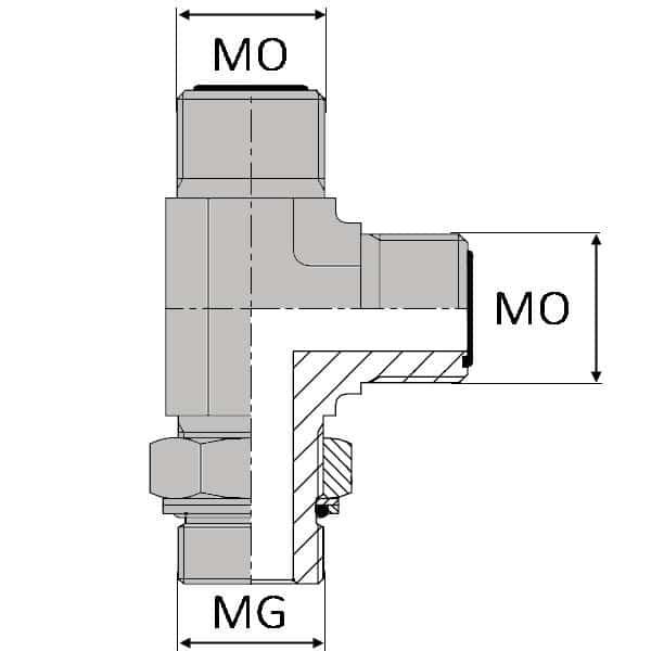 Té orientable renversé mâle ORFS x mâle ORFS x mâle gaz cylindrique - 1