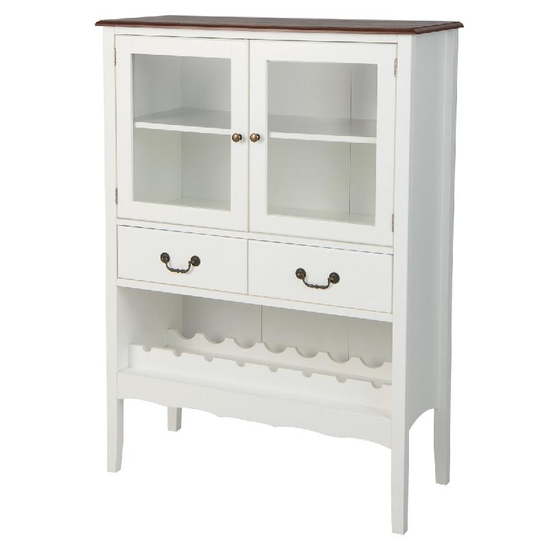 Buffet de cuisine blanc - 2 portes vitrées, 2 tiroirs, porte-bouteilles, étagère réglable et dispositif anti-basculement - 90x40x126,5 cm - Réf. 20_0002021_0