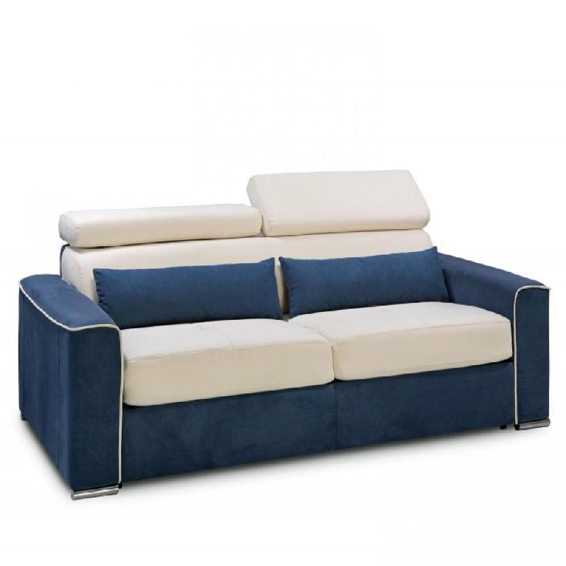 CANAPÉ CONVERTIBLE EXPRESS CANBERRA 140CM MATELAS 16CM BICOLORE MICROFIBRE IVOIRE ET BLEU COBALT_0