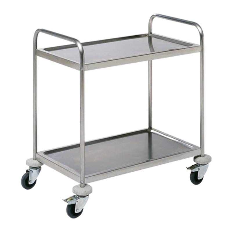 Chariot de service inox - 2 plateaux - L855 - Charge 65 kg par plateau - Roulettes avec freins_0