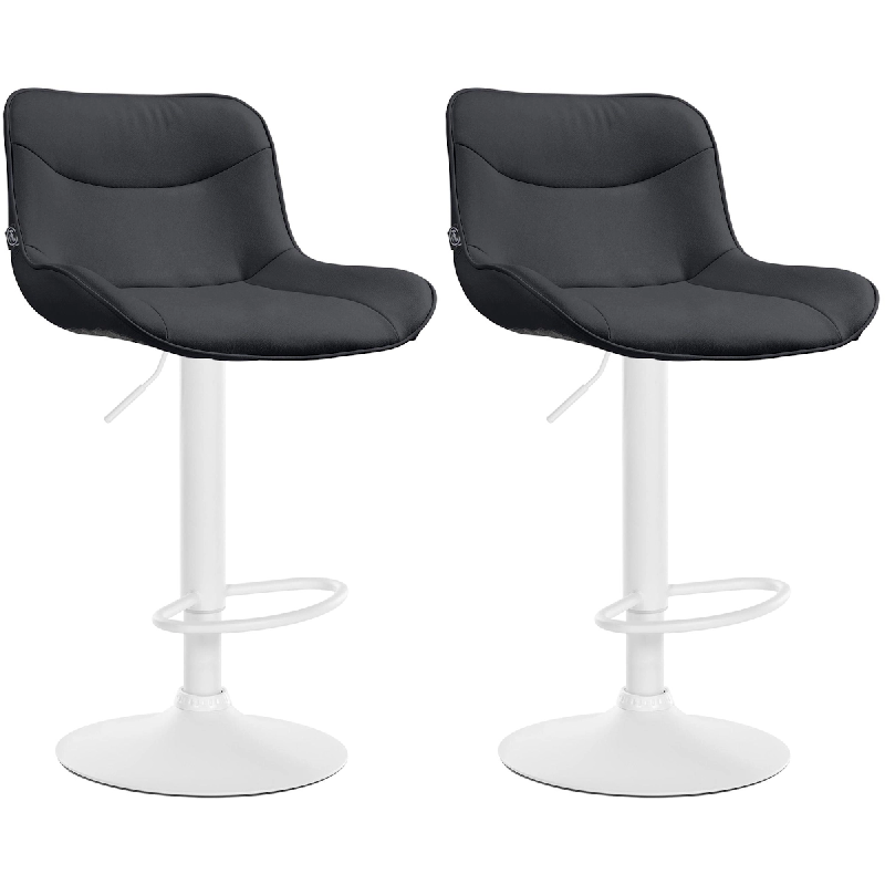 Décoshop26 - Lot de 2 tabourets de bar x1 avec coutures décoratives en PVC noir pied en trompette métal blanc 10_0004458 - blanc 3000252114293_0