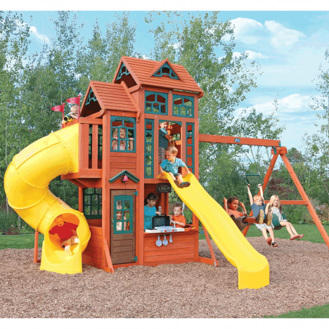 Aire de jeu jardin avec double toboggan, balançoire et maisonnette - Kidkraft - Bois de cèdre massif - F25715E_0