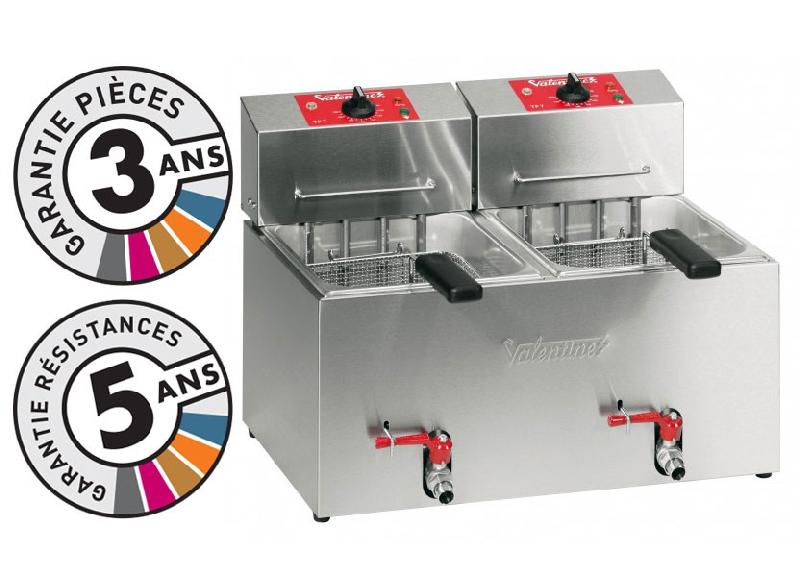 Friteuse électrique de table Valentine TF77 - 2x7 litres - double robinet de vidange - acier inoxydable - rendement 16 à 22 kg/heure_0