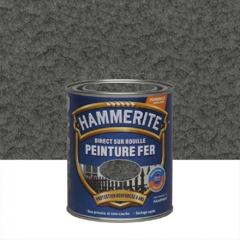 Peinture fer extérieur - Direct sur rouille - HAMMERITE gris ardoise martelé 0.25L - Protection durable et décorative_0