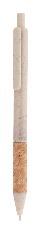 Stylo bille en plastique écologique - paille de blé avec grip en liège naturel - encre bleue_0