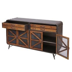 Décoshop26 - Buffet quatre compartiments de rangement avec porte design industriel bois de sapin et métal 80x126x38 cm marron-noir 04_0005985 - marr_0