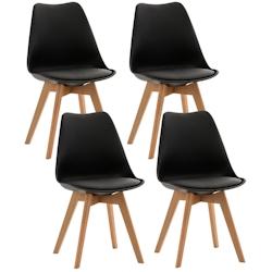 Décoshop26 - Lot de 4 chaises de salle à manger cuisine ou bureau en plastique et synthétique noir pieds en bois 10_0000324 - noir 3000856869605_0