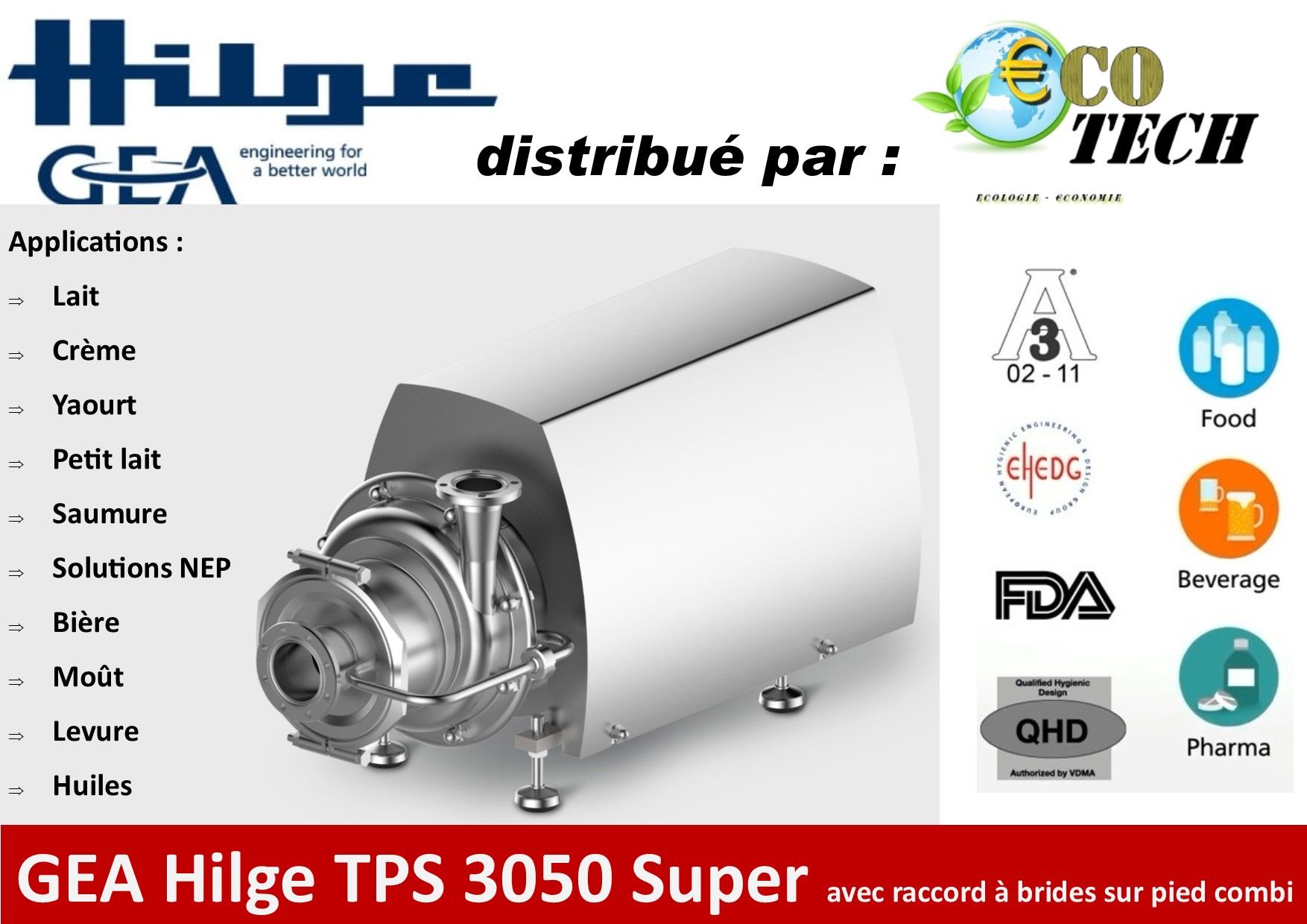 Gea hilge tps 3050 super pompe hygiénique avec raccord à brides sur pied combi_0