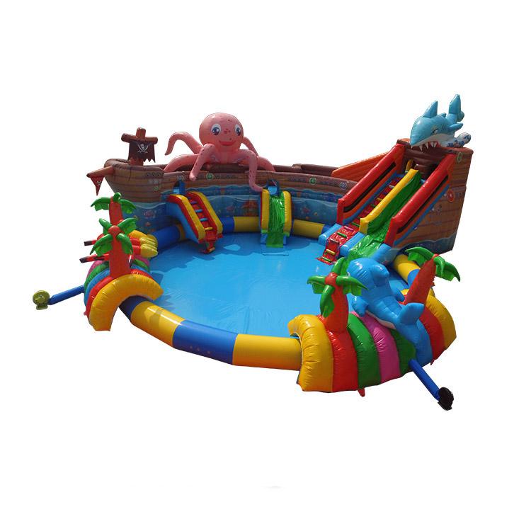 Mini parc aquatique Bateau pirates - Réf. WP22-CH - Structure gonflable 225 m² avec piscine et toboggans_0