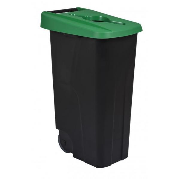 Poubelle de tri mobile 110 litres - Verres - Plastique recyclé - Roulettes et poignée intégrée_0