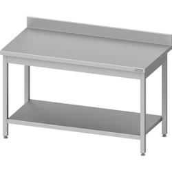 Romux® - Table adossée en acier inoxydable avec étagère 800x700x850 mm | Table de travail professionnelle en acier avec dosseret de 10 cm_0